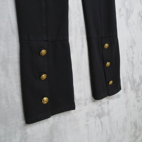 TORY BURCH Ponte Flare Black Pants Size S Gold-Tone Buttons Pull On Stretch - Picture 6 of 9